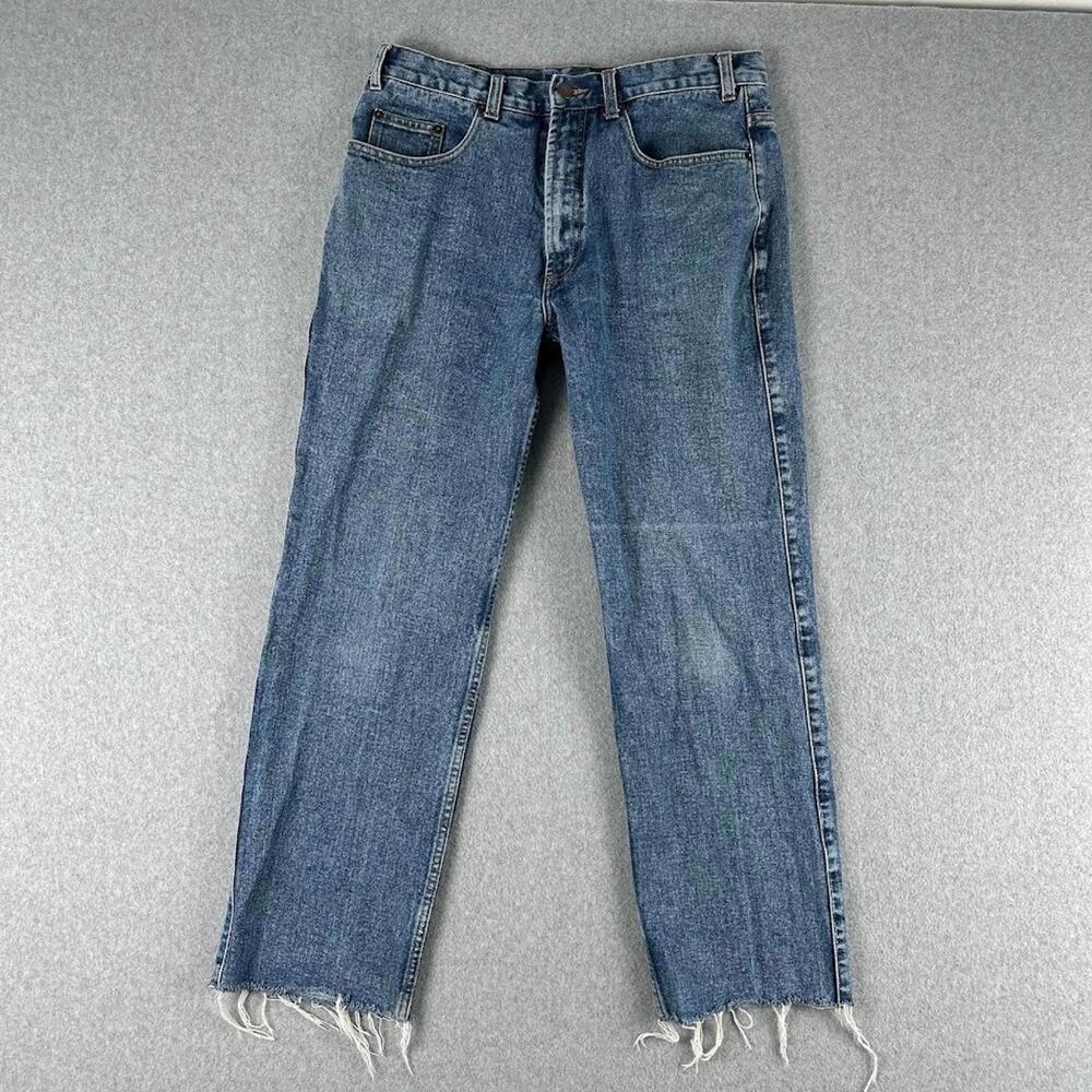Pendelton Men's Blue Jeans Size 32 X 28 Straight Leg 5 Pocket Cut Off Med Wash